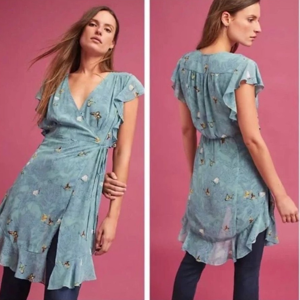 14. Anthropologie Feather & Bone Osuna Wrap Mini Dress Size S